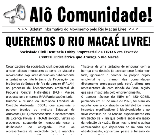 Alô Comunidade, queremos o Rio Macaé Livre!